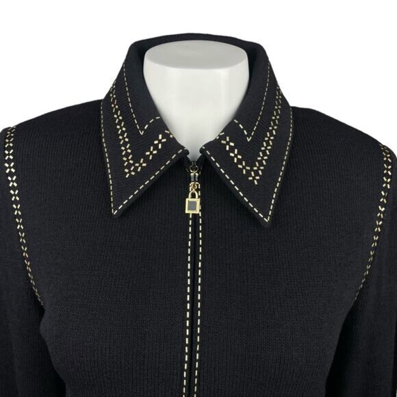 ST. JOHN COLLECTION Santana Sequin Knit Jacket Sz 8 Black - Picture 2 of 8